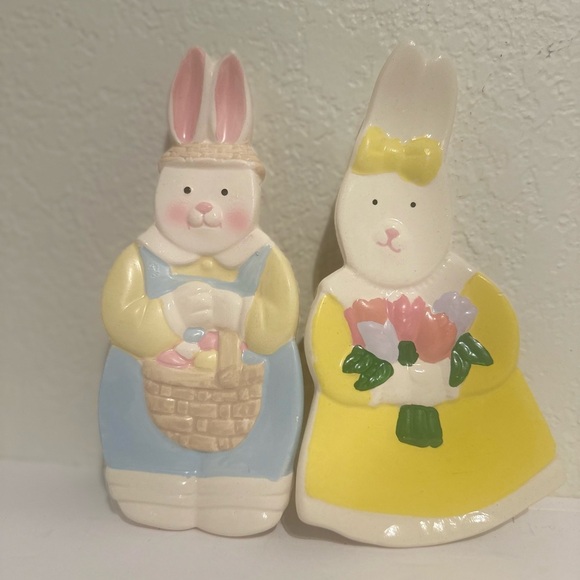 HERMITAGE POTTERY | VINTAGE CERAMIC EASTER BUNNY RABBITS SET OF 2 - Picture 1 of 6